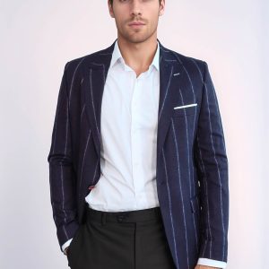 Striped Slim-Fit Burgundy Men Blazer