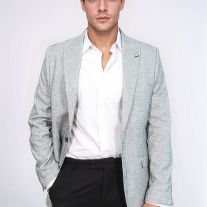 Patterned Slim Fit Grey Men Blazer