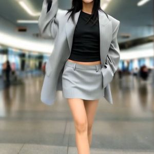 2025 Women Spring New Fashionable Loose Hot Trend Wider Drop Pad Shoulder Skirt Sets