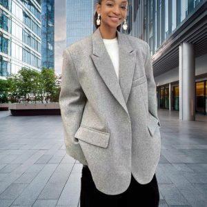 Contemporary Wider Shoulder Oversized Blazer And Loose Pant Two Piece Sets