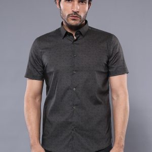 Patterned Short Sleeves Khaki Men Shirt