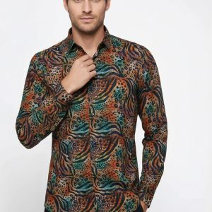 Animal Patterned Long Sleeves Multicolor Men Shirt