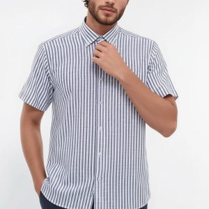 Regular Striped Short Sleeve White Shirt