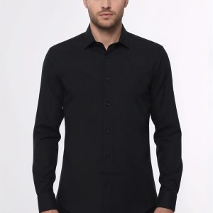 Plain Long Sleeves Regular Fit Black Men Shirt