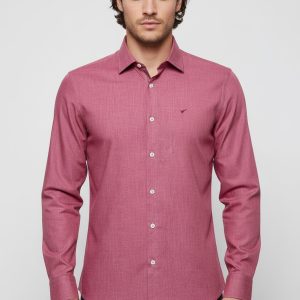 Slim Fit Burgundy Long Sleeve Men's Shirt