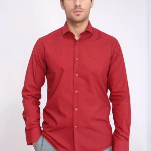 Plain Slim Fit Claret Red Men Shirt