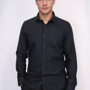 Plain Slim Fit Black Men Lumberjack Shirt