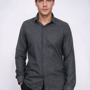 Slim Fit Plain Dark Grey Men Lumberjack Shirt