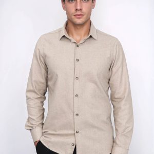 Slim Fit Cotton Plain Beige Men Lumberjack Shirt