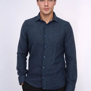 Winter Navy Blue Patterned Men's Lumberjack Shirt