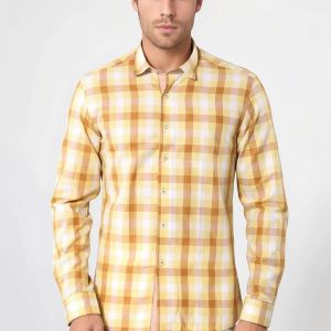 Slim Fit Plaid Patterned Yellow Shirt