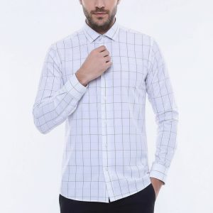 White Slim Fit Plaid Men's Shirt