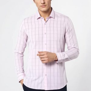 Light Pink Plaid Shirt For Men
