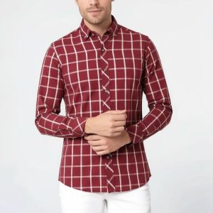 Plaid Slim Fit Burgundy Shirt