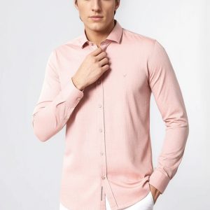 Pink Patterned Slim-Fit Men Shirt