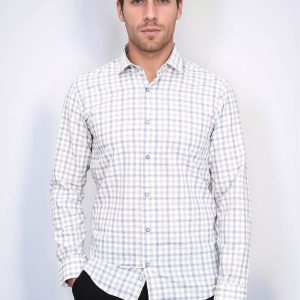Cream Slim Fit Check Men's Shirt