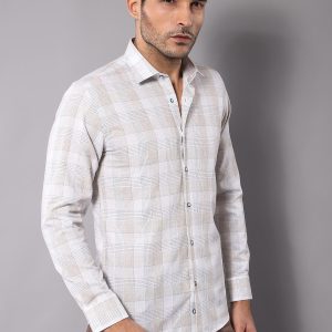 Slim Fit Checked Beige Shirt