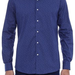 Navy Blue Floral Patterned Slim Fit Shirt