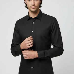 Green Self Patterned Slimfit Shirt