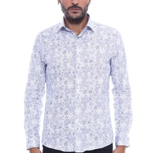 Grey Flower Patterned Slim Fit Shirt