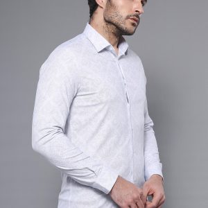 White Long Sleeve Patterned Shirt