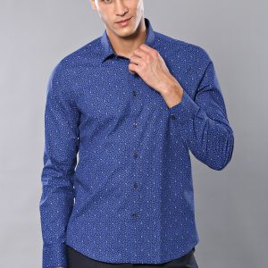 Patterned Blue Long Sleeve Shirt