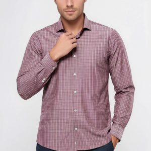 Slim-Fit Burgundy Plaid Shirt