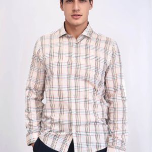 Beige Plaid Slim-Fit Shirt