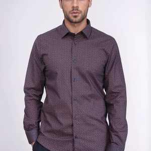Houndstooth Pattern Slim Fit Brown Men Shirt