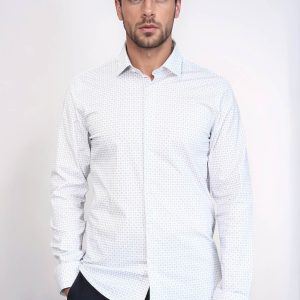 Houndstooth Pattern Slim Fit White Men Shirt