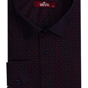 Houndstooth Pattern Slim Fit Burgundy Men Shirt