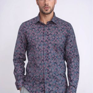 Bloom Patterned Slim Fit Navy Blue Men Shirt