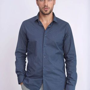 Dark Blue Tiny Check Patterned Slim Fit Shirt