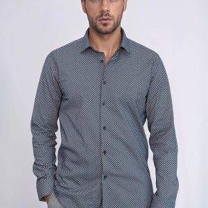 Navy Blue Tiny Check Patterned Slim Fit Shirt
