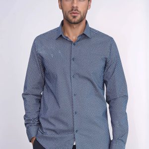 Tiny Check Patterned Slim Fit Blue Men Shirt