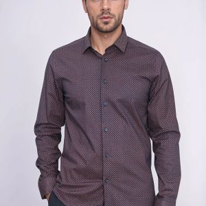 Brown Tiny Check Patterned Slim Fit Shirt