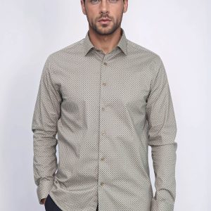 Tiny Check Patterned Slim Fit Light Brown Men Shirt