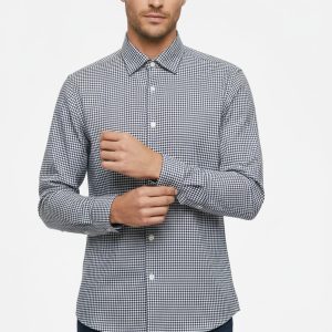 Houndstooth Pattern Navy Blue Men Shirt