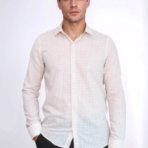Plaid Slim Fit Light Brown Men Shirt