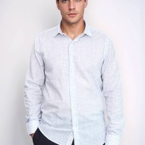 Plaid Slim Fit Sky Blue Men Shirt