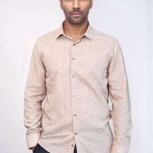 Slim Fit Patterned Brown Men Shirt