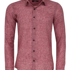 Slim Fit Patterned Burgundy Men Shirt