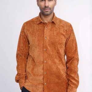 Brown Long Sleeves Velvet Men's Shirt