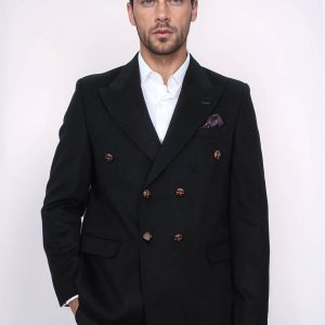Mens Double Breasted Slim Fit Black Blazer