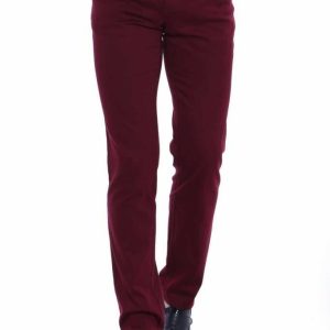 Slim Fit Cotton Burgundy Men Pants