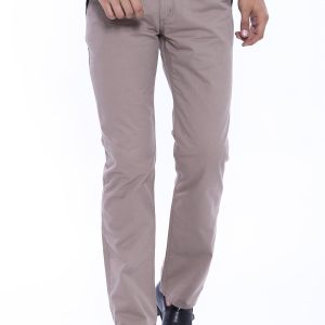 Garment Stitched Pockets Cotton Beige Men Trousers