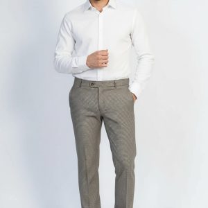 Houndstooth Patterned Light Brown Men Pants