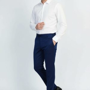 Slim Fit Plain Blue Men Pants