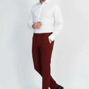 Slim Fit Plain Burgundy Men Pants