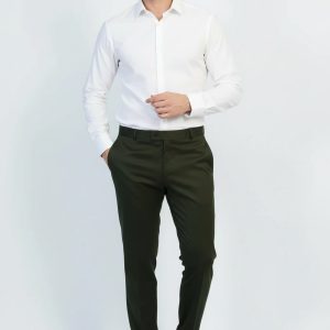 Slim Fit Plain Green Men Pants